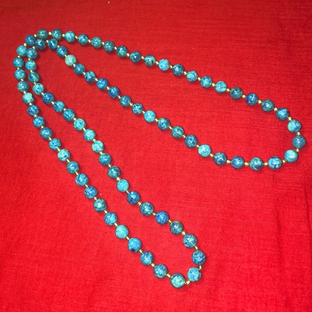 Custom blue necklace with gold beads